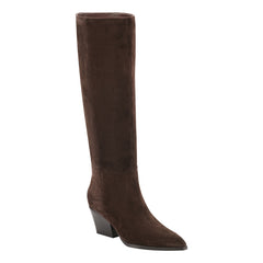 Tarrie Block Heel Leather Boot - Dark Brown Suede / Marc Fisher For Sale