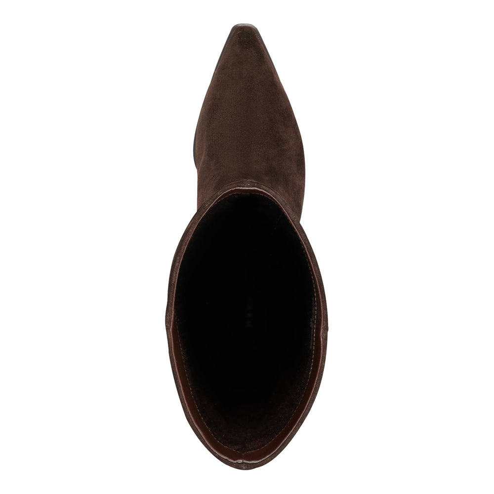 Tarrie Block Heel Leather Boot - Dark Brown Suede / Marc Fisher For Sale