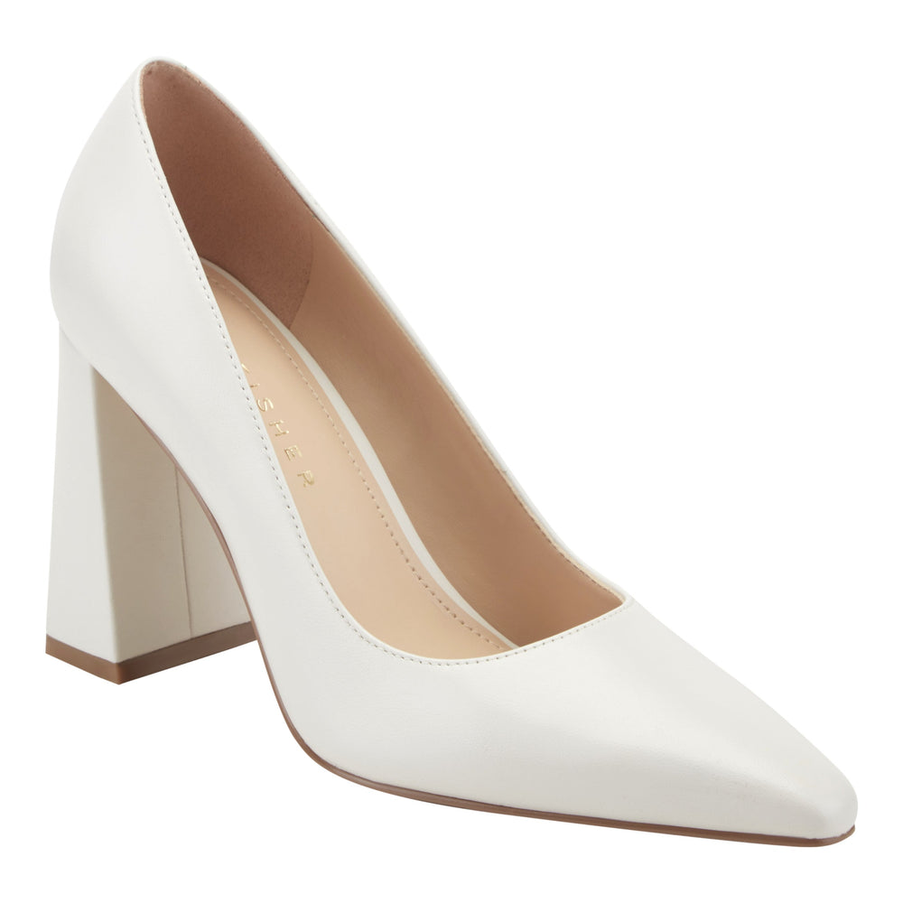 Minny Leather Block Heel Pump - Ivory Leather / Marc Fisher Sale