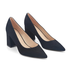 Zala Block Heel Pointy Toe Pump - Black Suede / Marc Fisher Outlet