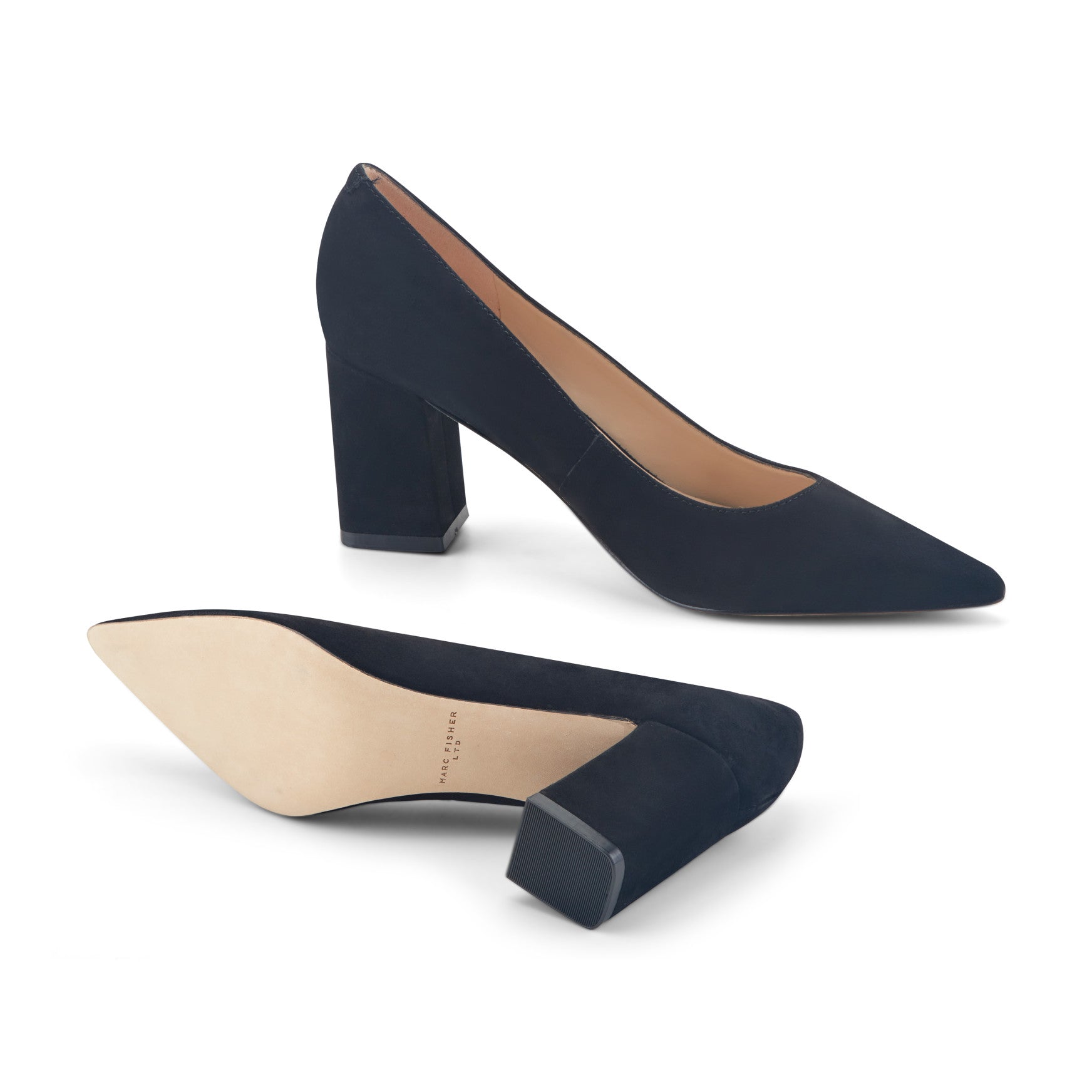 Zala Block Heel Pointy Toe Pump - Black Suede / Marc Fisher Outlet