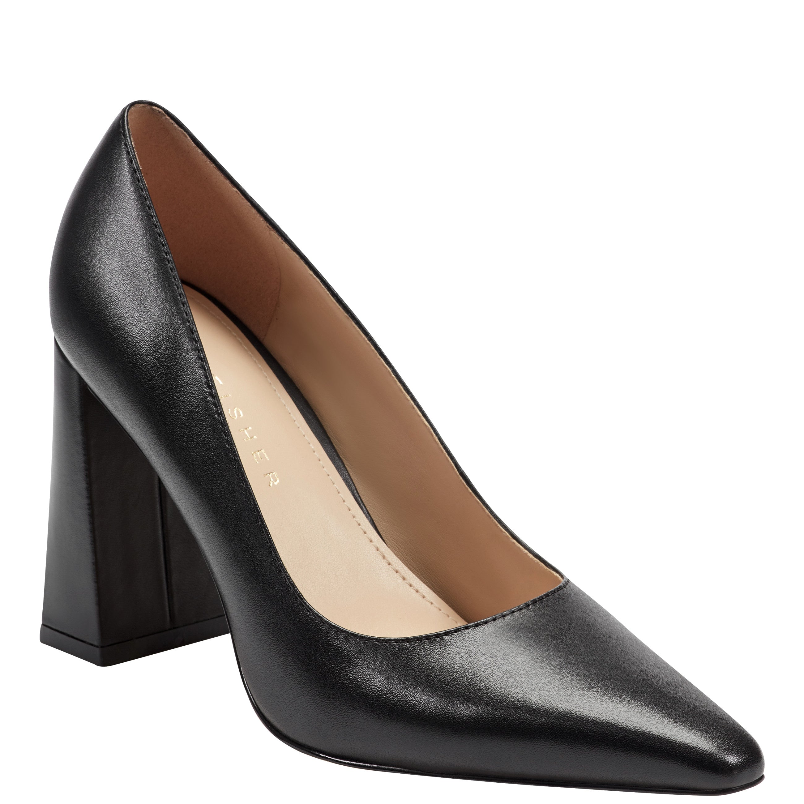 Minny Leather Block Heel Pump - Black Leather / Marc Fisher On Sale