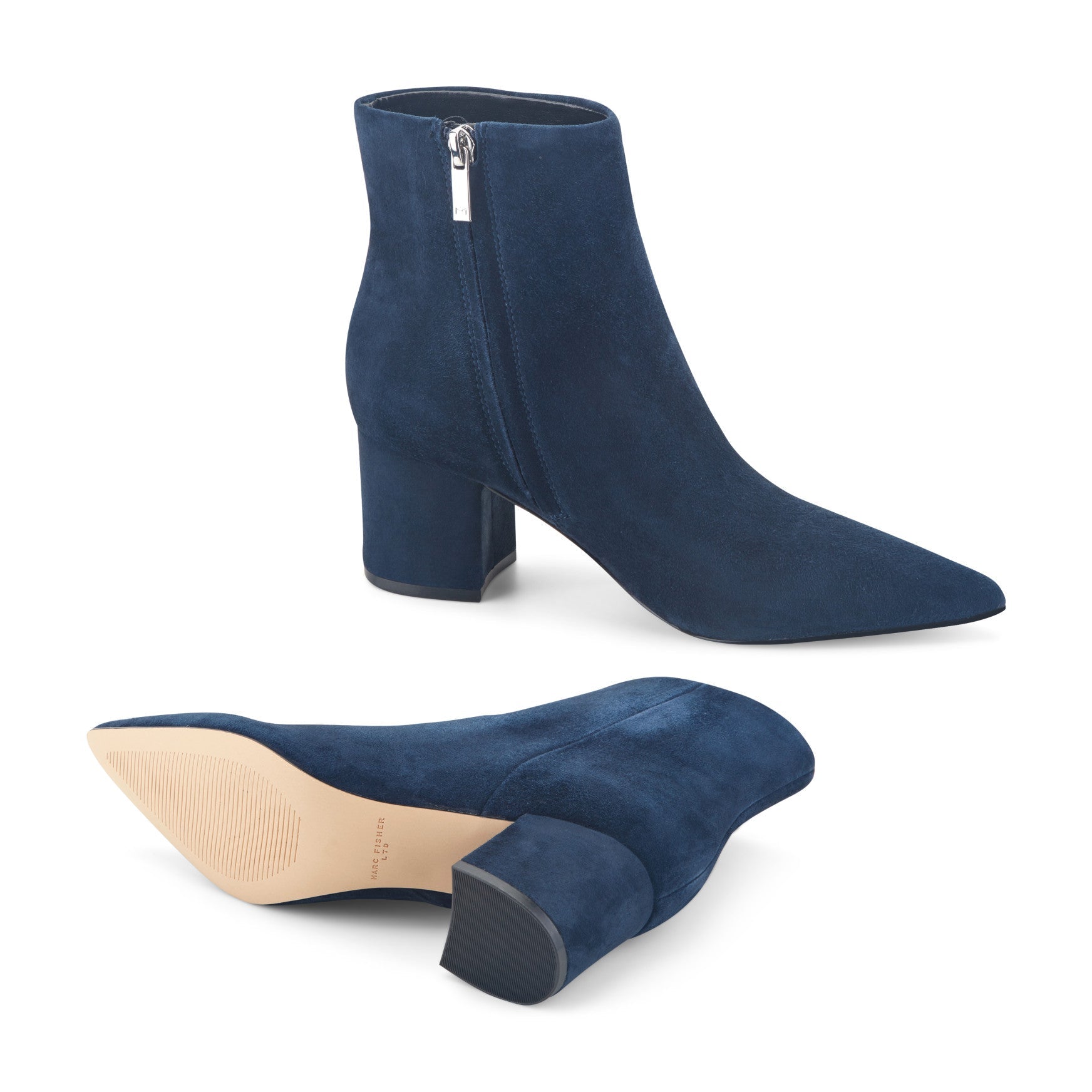 Jarli Pointy Leather Ankle Bootie - Navy Suede / Marc Fisher Online