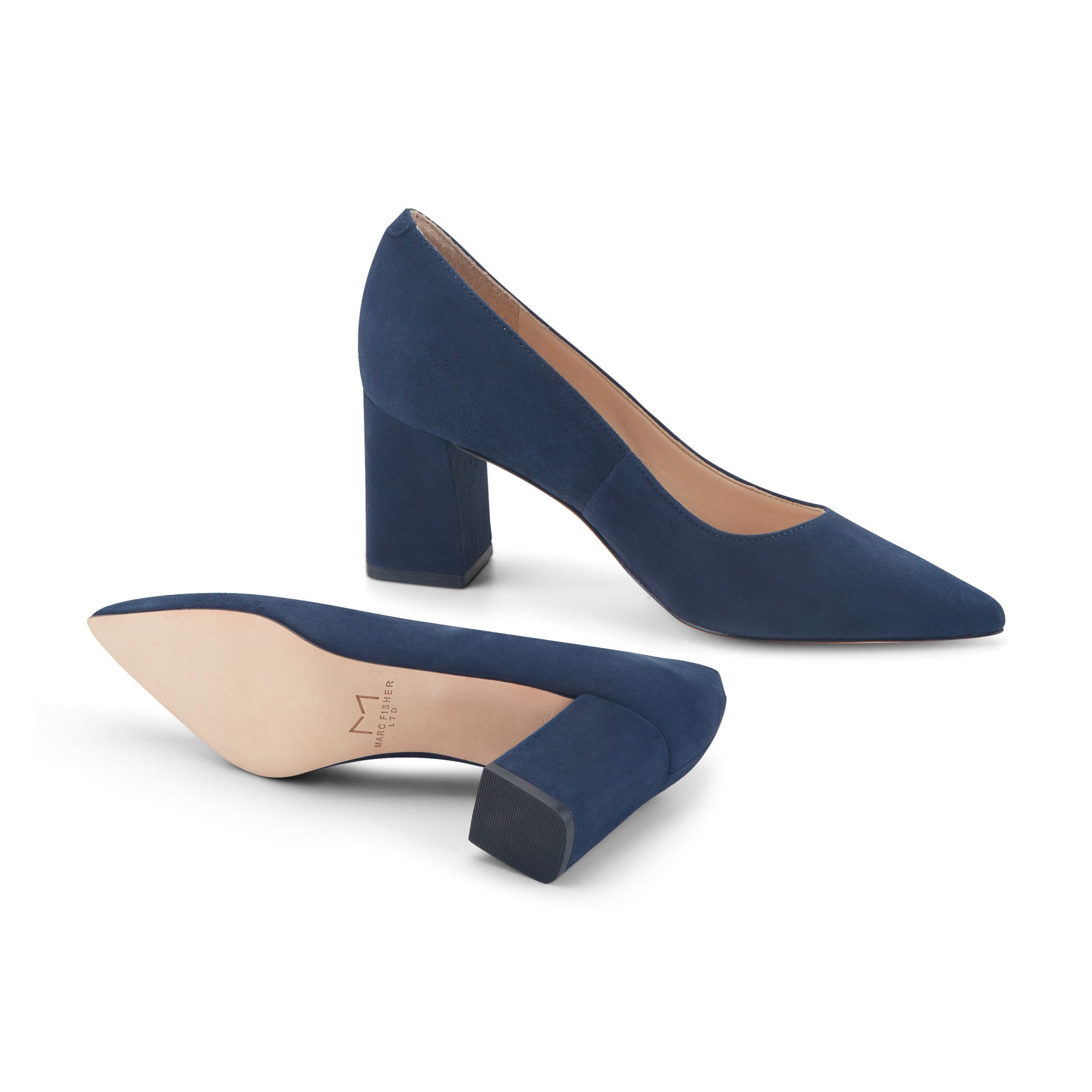 Zala Block Heel Pointy Toe Pump - NAVY SUEDE / Marc Fisher Sale