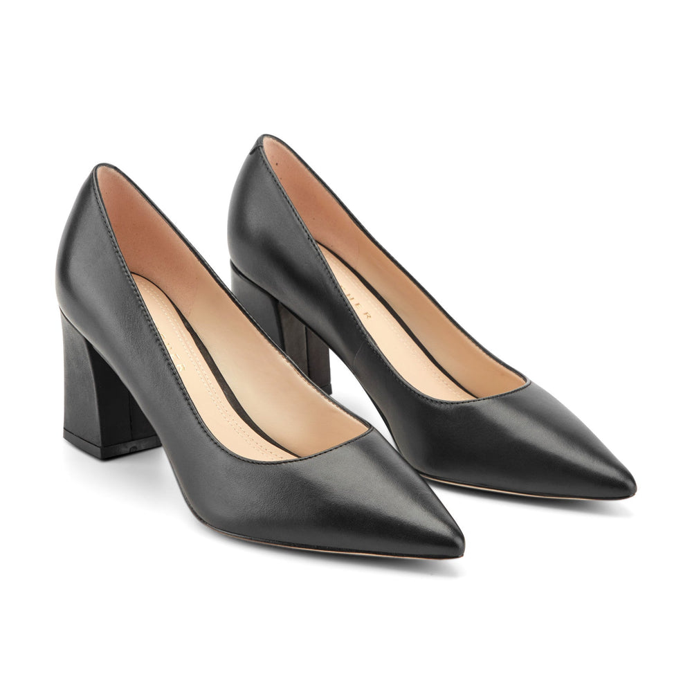 Zala Block Heel Pointy Toe Pump - Black Leather / Marc Fisher On Sale