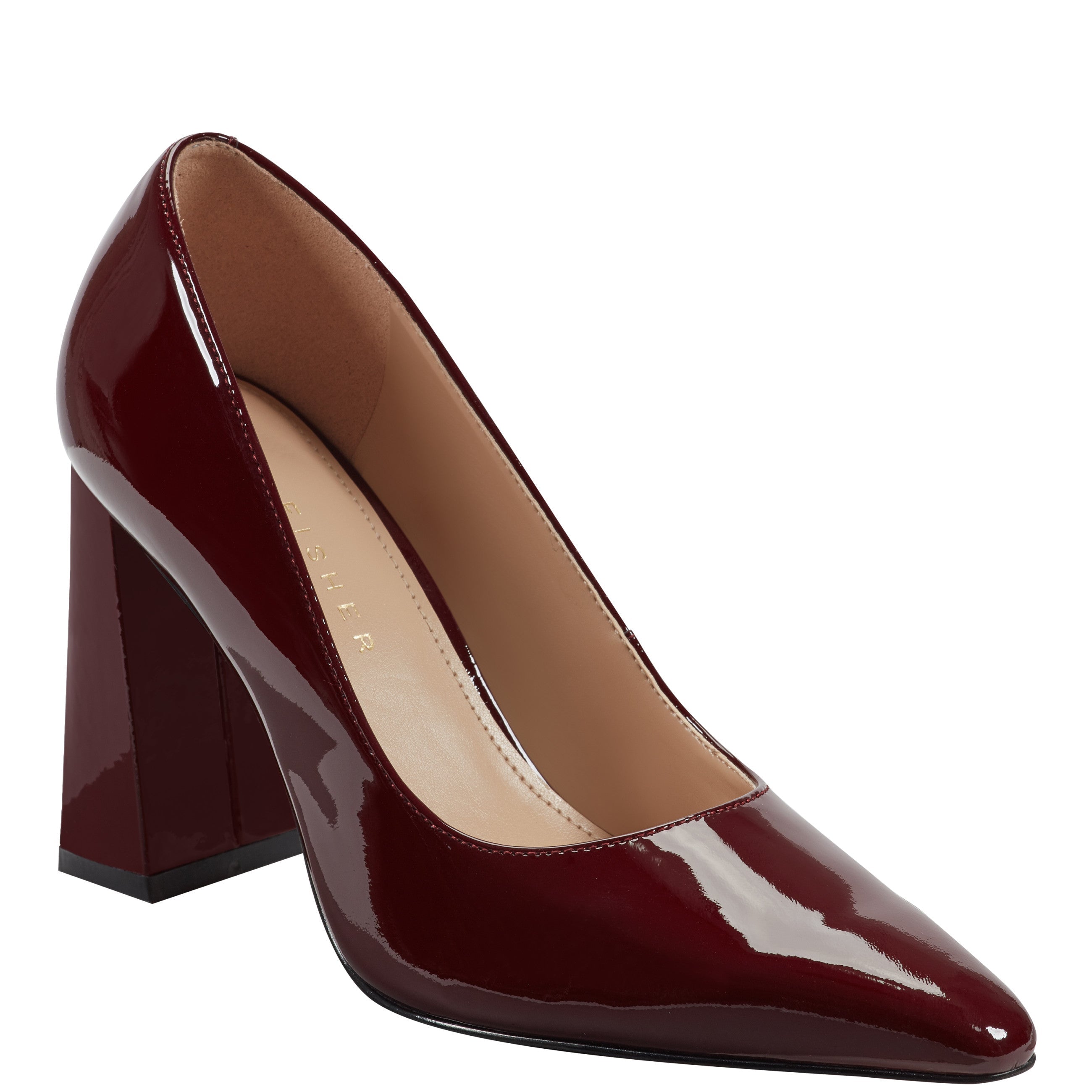 Minny Leather Block Heel Pump - Merlot Patent Leather / Marc Fisher Discount