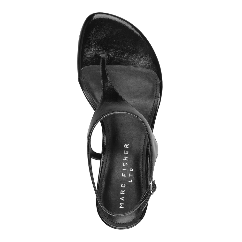 Pelysa Leather Heeled Thong Sandal - Black Patent Leather / Marc Fisher US