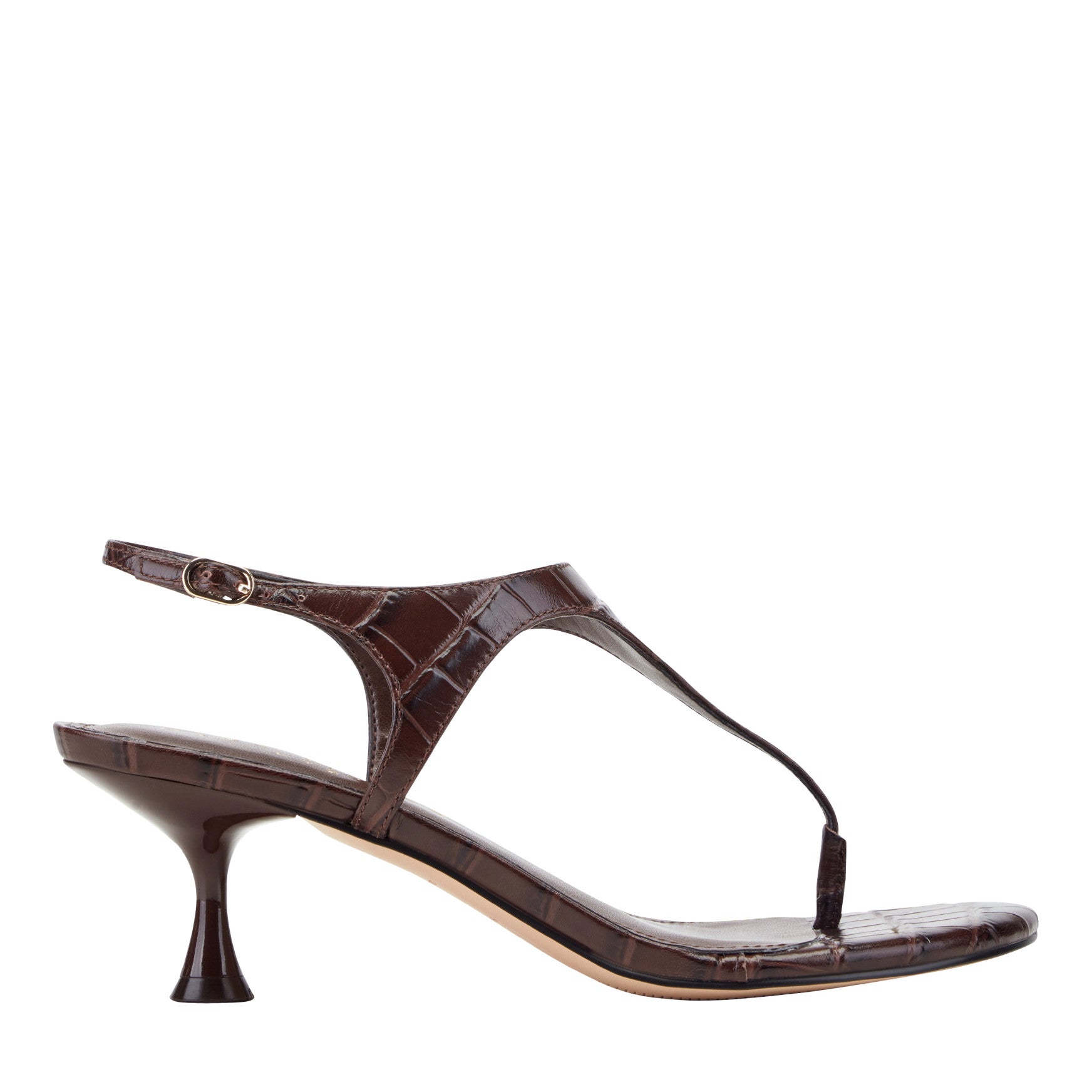Pelysa Leather Heeled Thong Sandal - Brown Embossed Croco Leather / Marc Fisher On Sale