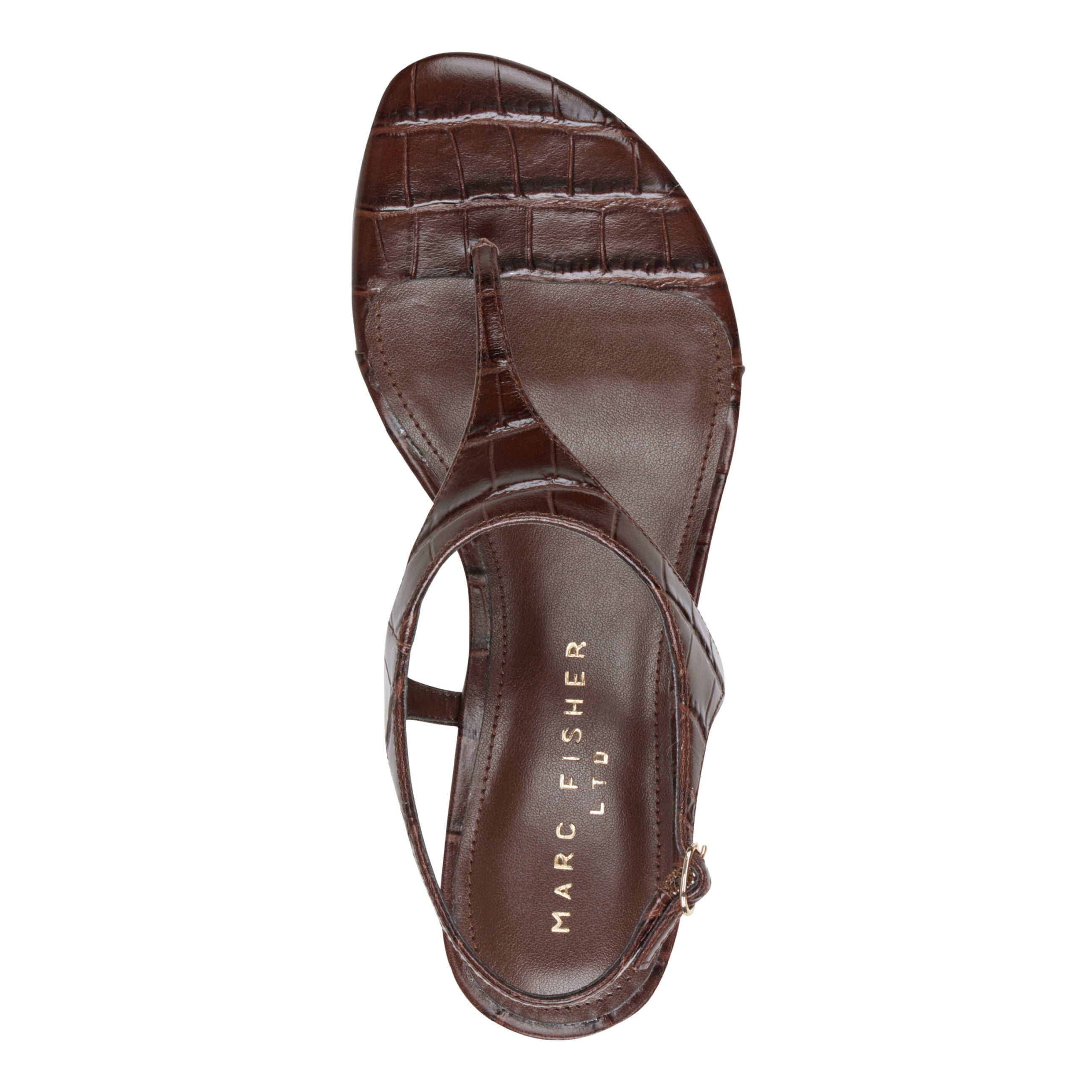 Pelysa Leather Heeled Thong Sandal - Brown Embossed Croco Leather / Marc Fisher On Sale