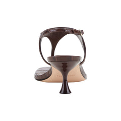 Pelysa Leather Heeled Thong Sandal - Brown Embossed Croco Leather / Marc Fisher On Sale