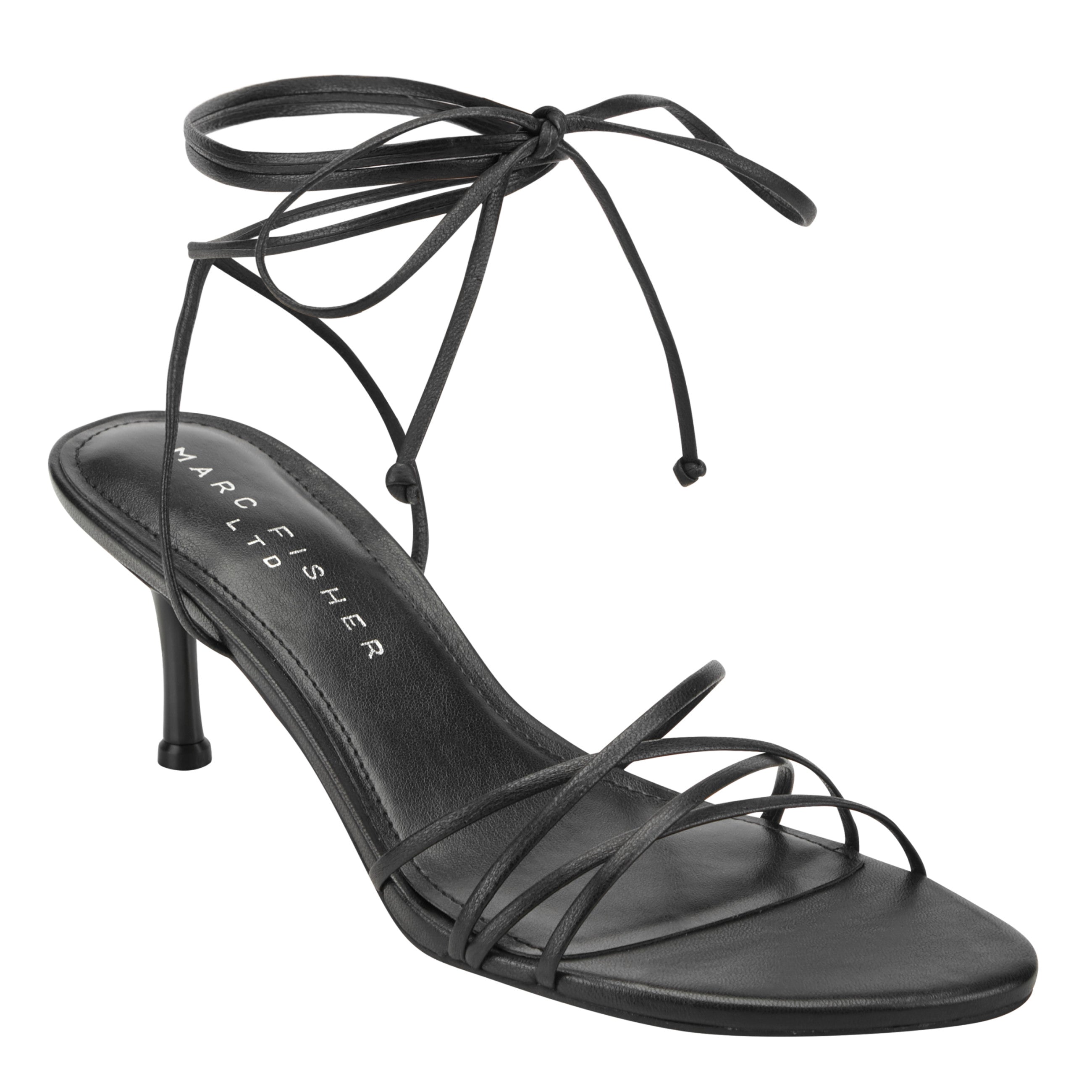 Gineva Leather Ankle Wrap Sandal - Black Leather / Marc Fisher Online