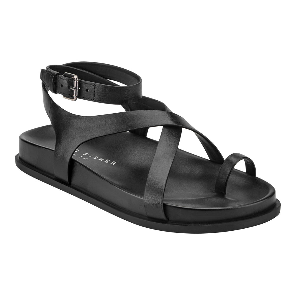 Bevy Footbed Leather Sandal - Black / Marc Fisher For Sale