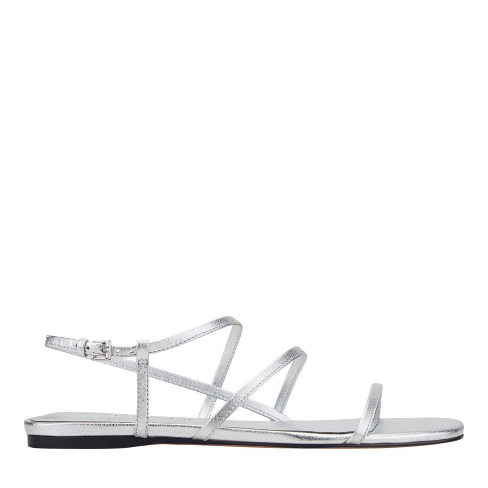 Elysha Leather Flat Sandal - Silver Leather / Marc Fisher US
