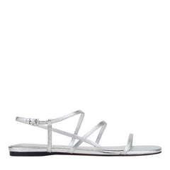 Elysha Leather Flat Sandal - Silver Leather / Marc Fisher US