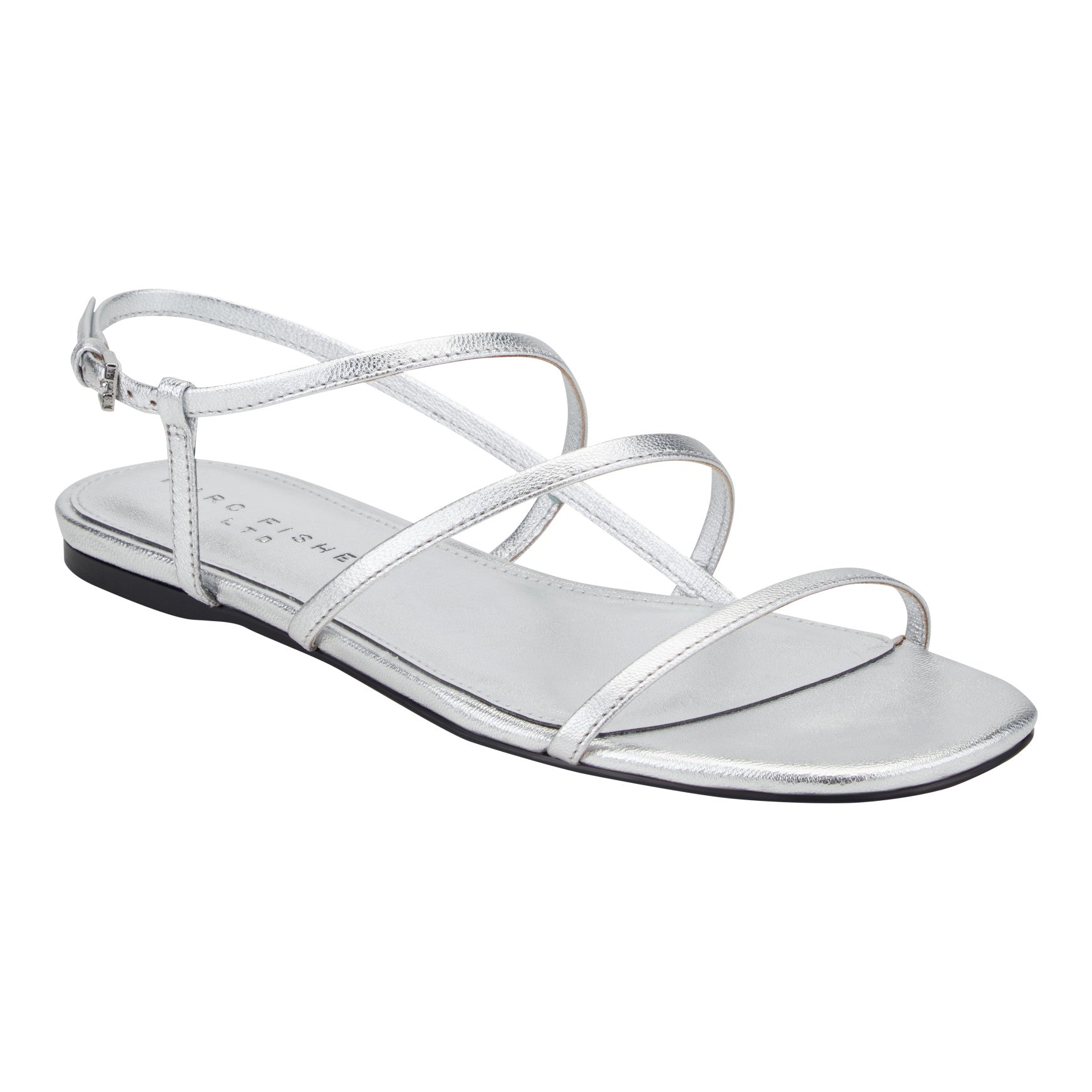 Elysha Leather Flat Sandal - Silver Leather / Marc Fisher US