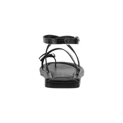 Gynnie Flat Leather Sandal - Black Leather Embossed Croco / Marc Fisher On Sale