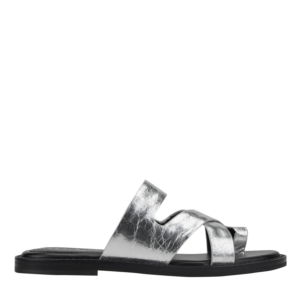 Genella Flat Leather Sandal - Silver Leather / Marc Fisher Online