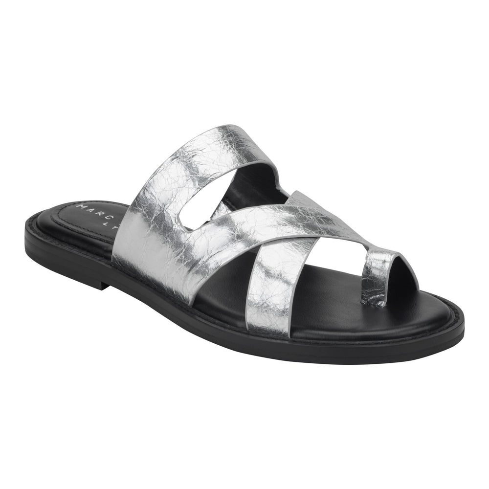 Genella Flat Leather Sandal - Silver Leather / Marc Fisher Online