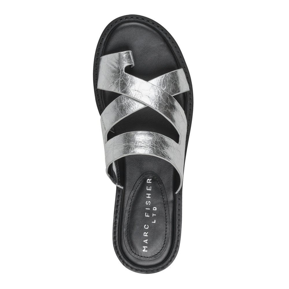 Genella Flat Leather Sandal - Silver Leather / Marc Fisher Online
