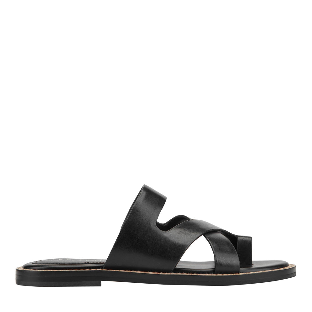 Genella Flat Leather Sandal - Black Leather / Marc Fisher For Sale