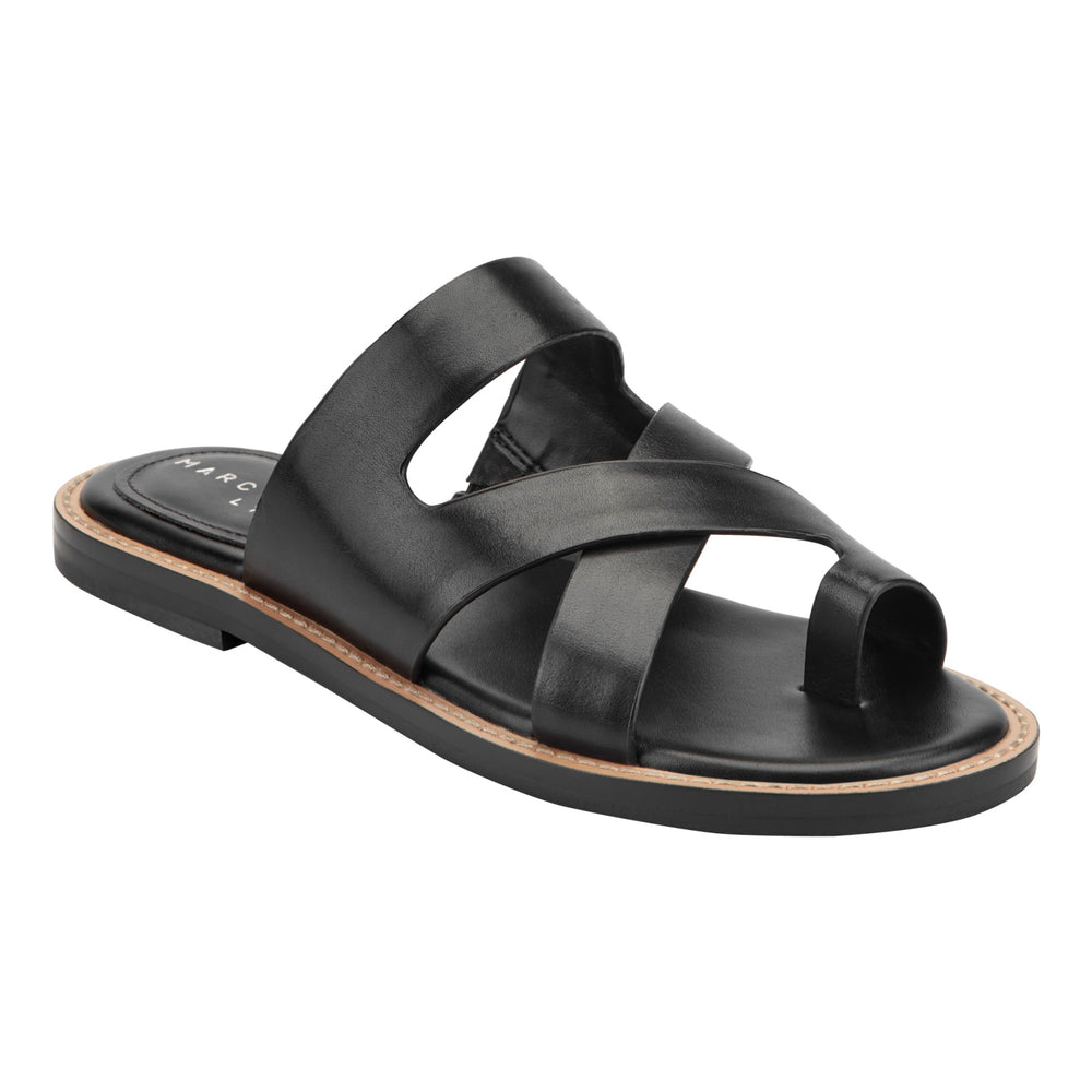 Genella Flat Leather Sandal - Black Leather / Marc Fisher For Sale