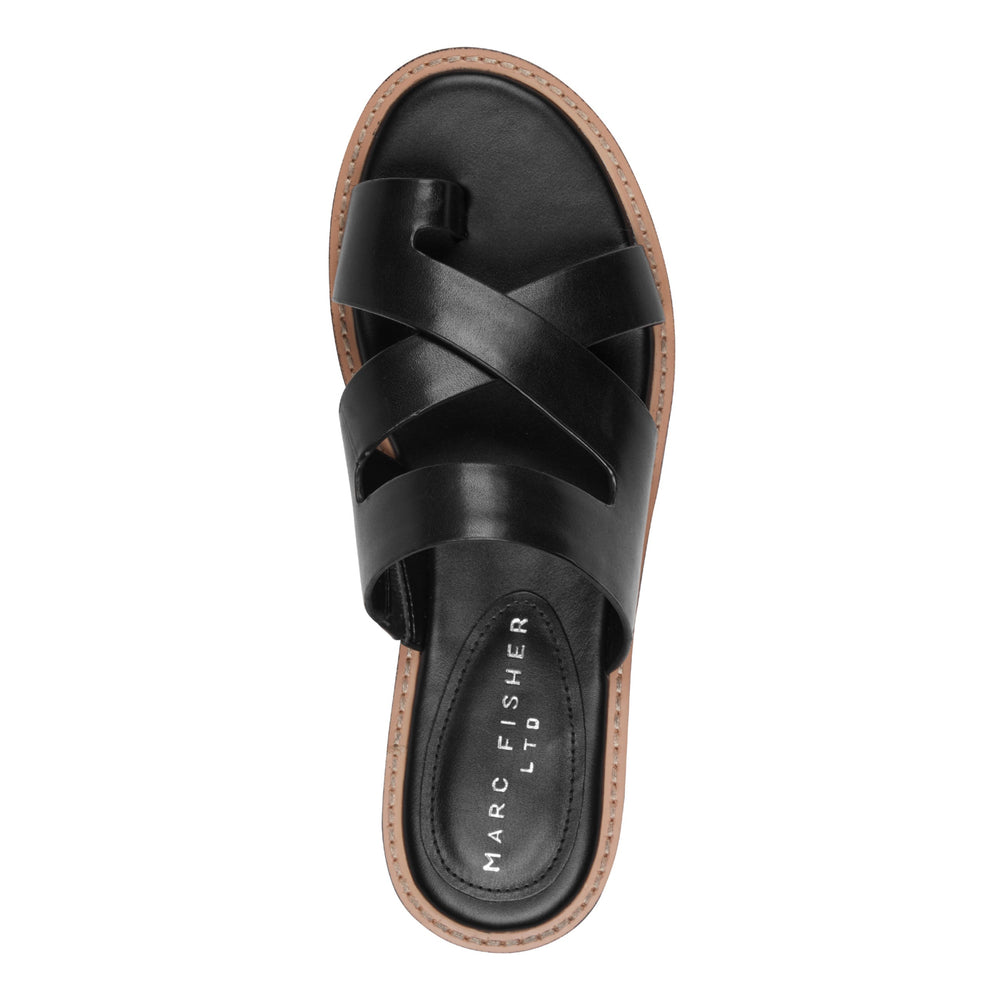 Genella Flat Leather Sandal - Black Leather / Marc Fisher For Sale