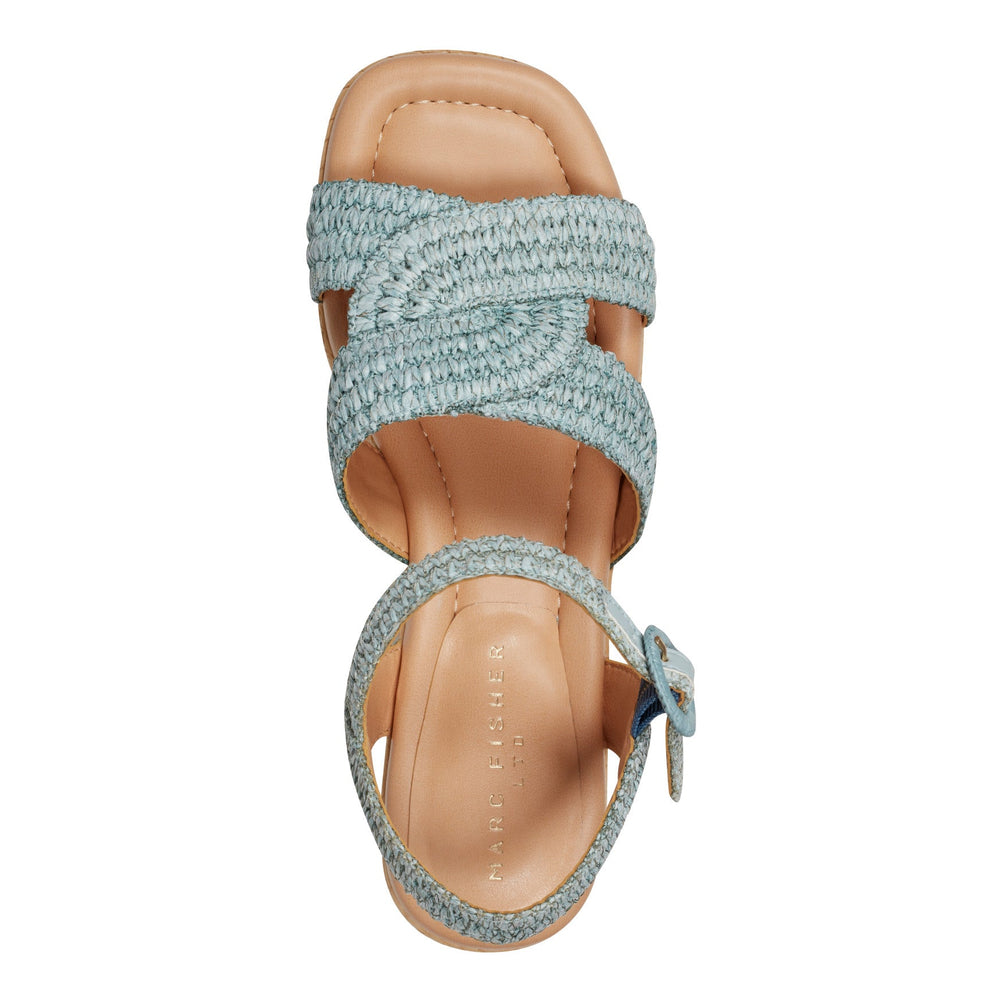 Payley Platform Wedge Sandal - Light Blue Raffia / Marc Fisher On Sale