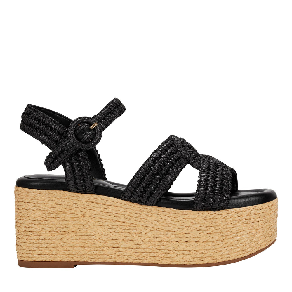 Payley Platform Wedge Sandal - Black Raffia / Marc Fisher Discount