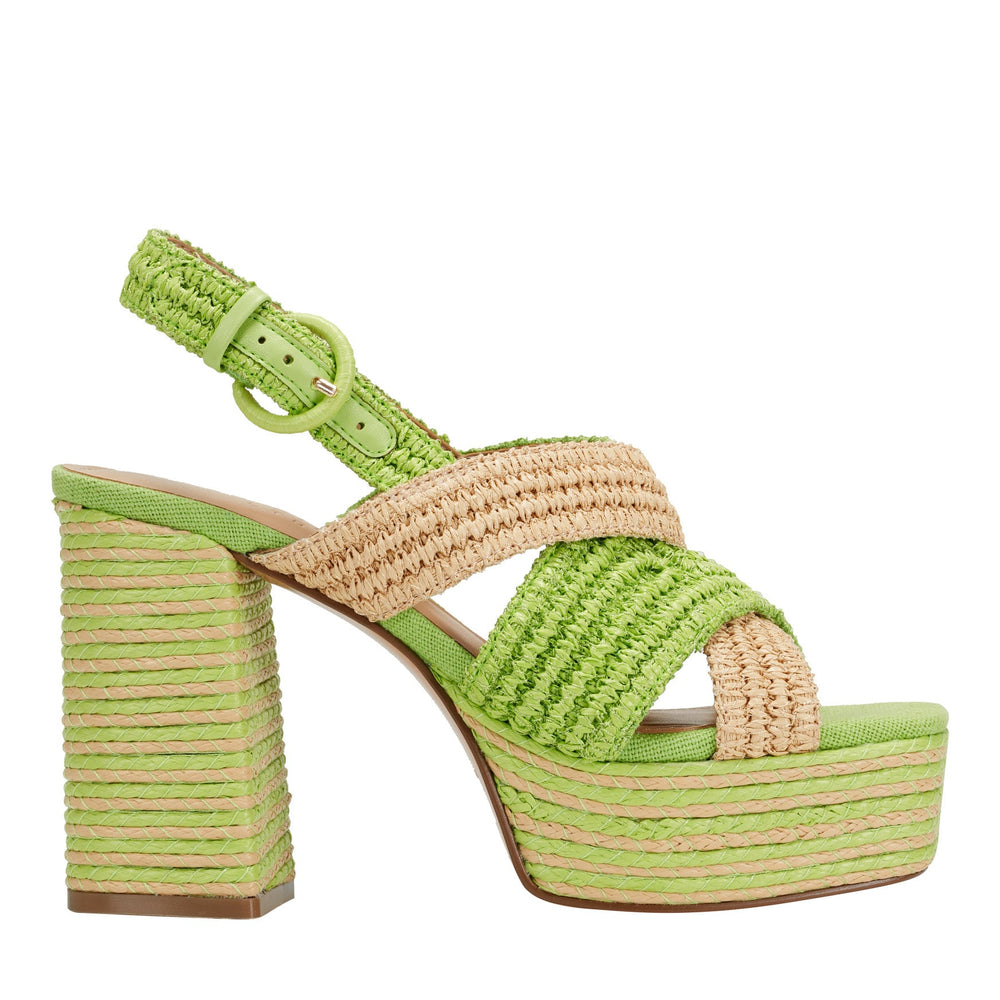 Caddy Platform Sandal - Natural/Green Raffia / Marc Fisher Outlet