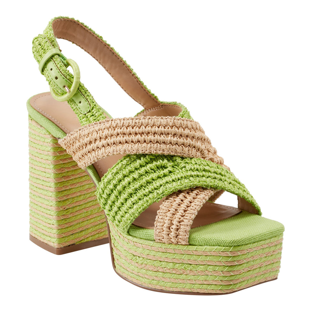 Caddy Platform Sandal - Natural/Green Raffia / Marc Fisher Outlet