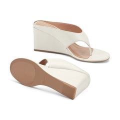 Udena Wedge Thong Sandal - White Leather / Marc Fisher On Sale