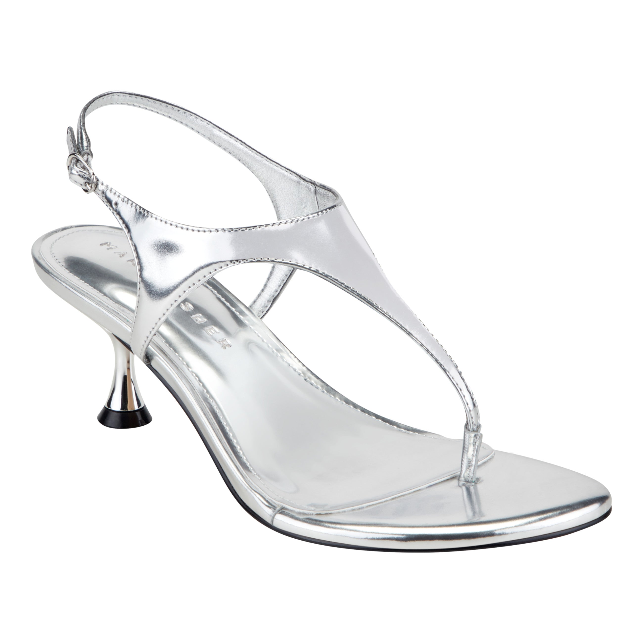 Pelysa Leather Heeled Thong Sandal - Silver Leather / Marc Fisher Discount
