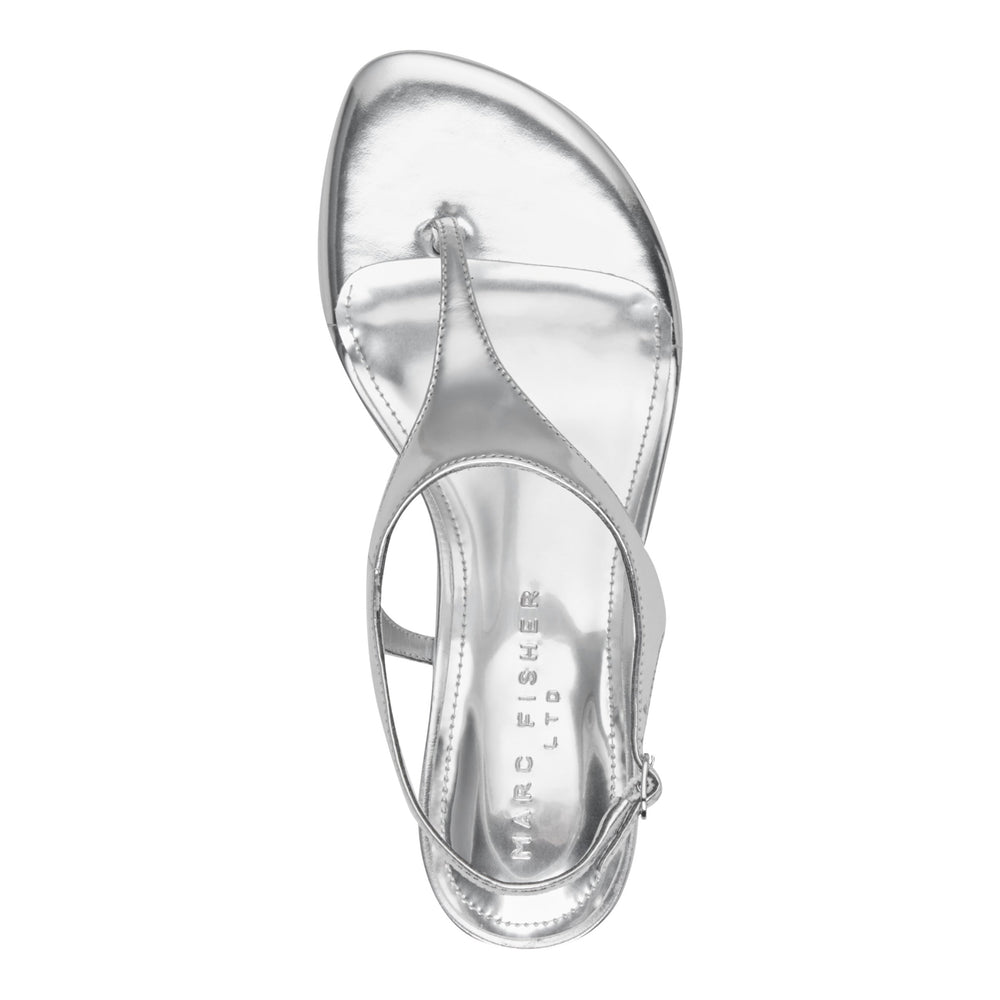 Pelysa Leather Heeled Thong Sandal - Silver Leather / Marc Fisher Discount