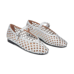 Evonna Woven Leather Mary Jane Ballet Flat - Silver Leather / Marc Fisher Sale
