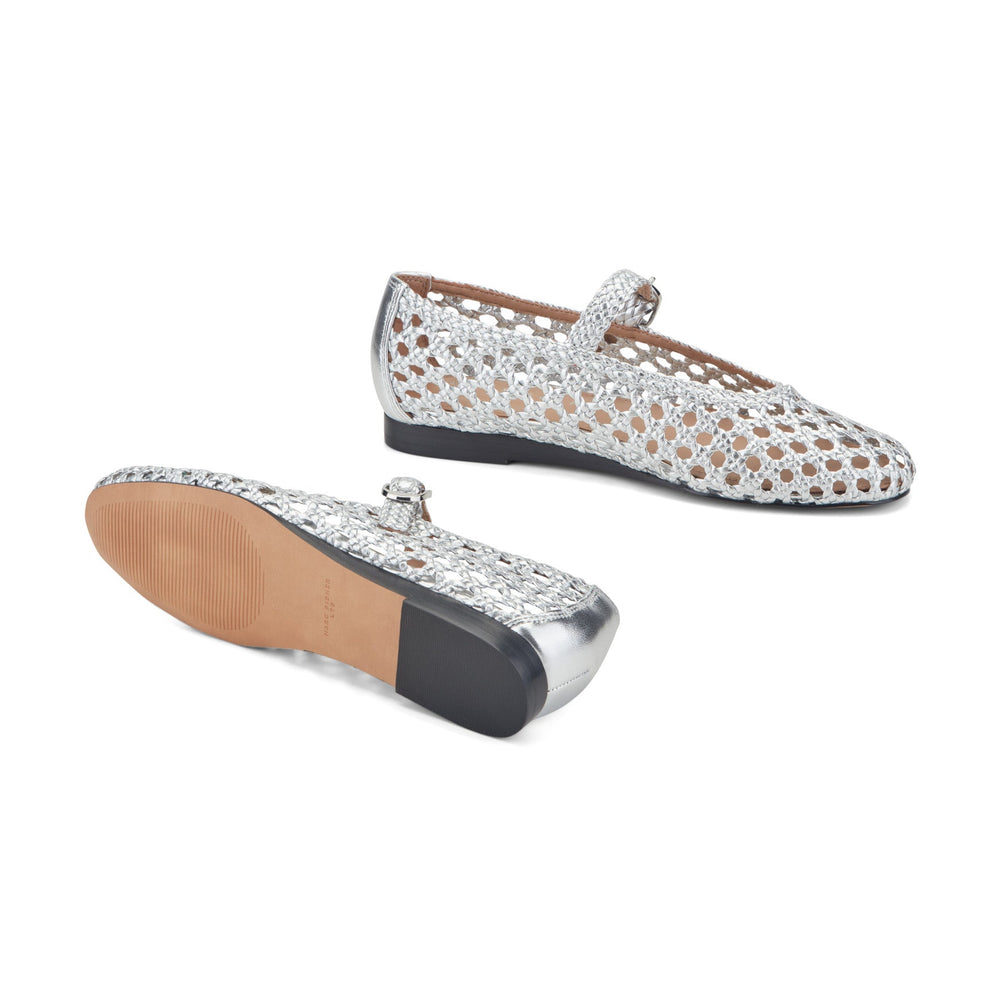 Evonna Woven Leather Mary Jane Ballet Flat - Silver Leather / Marc Fisher Sale