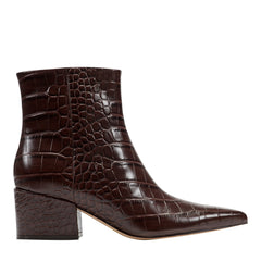 Alfie Block Heel Leather Ankle Bootie - Embossed Croco Dark Brown Leather / Marc Fisher For Sale