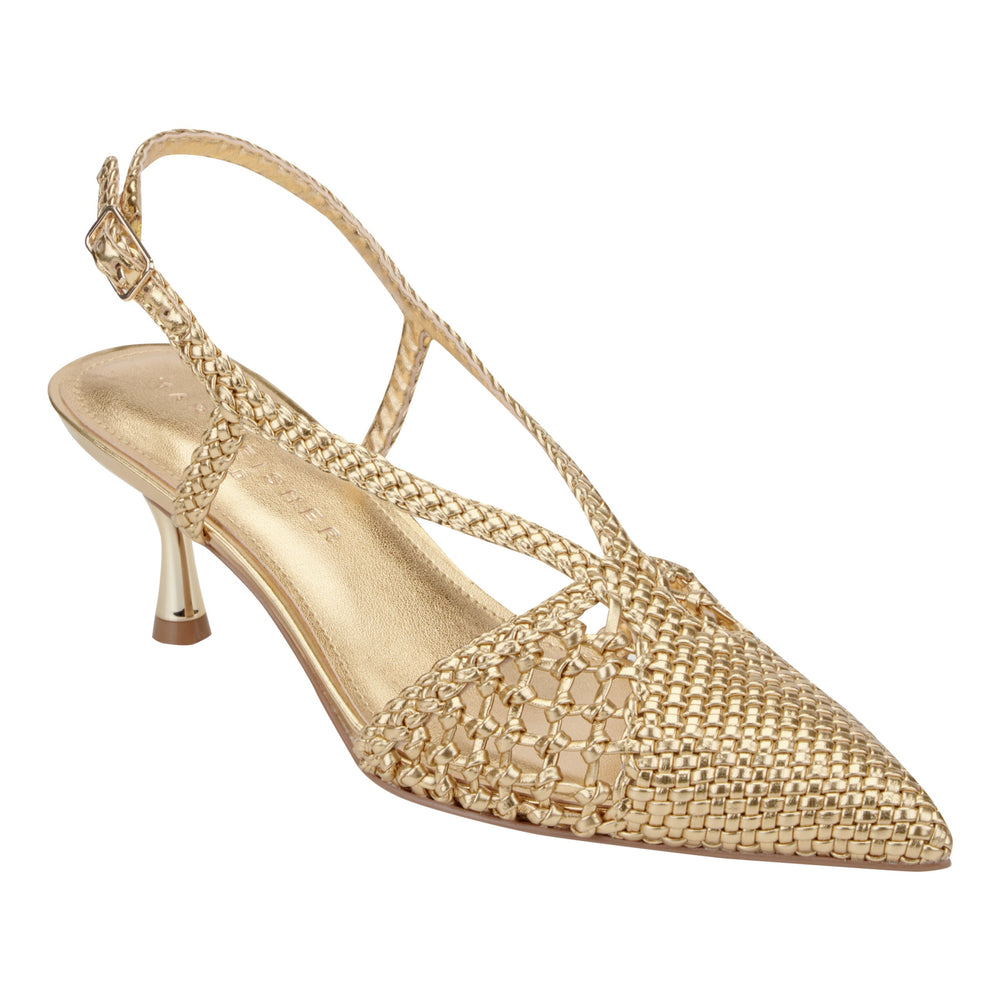 Reagan Woven Leather Pump - Gold Leather / Marc Fisher Outlet