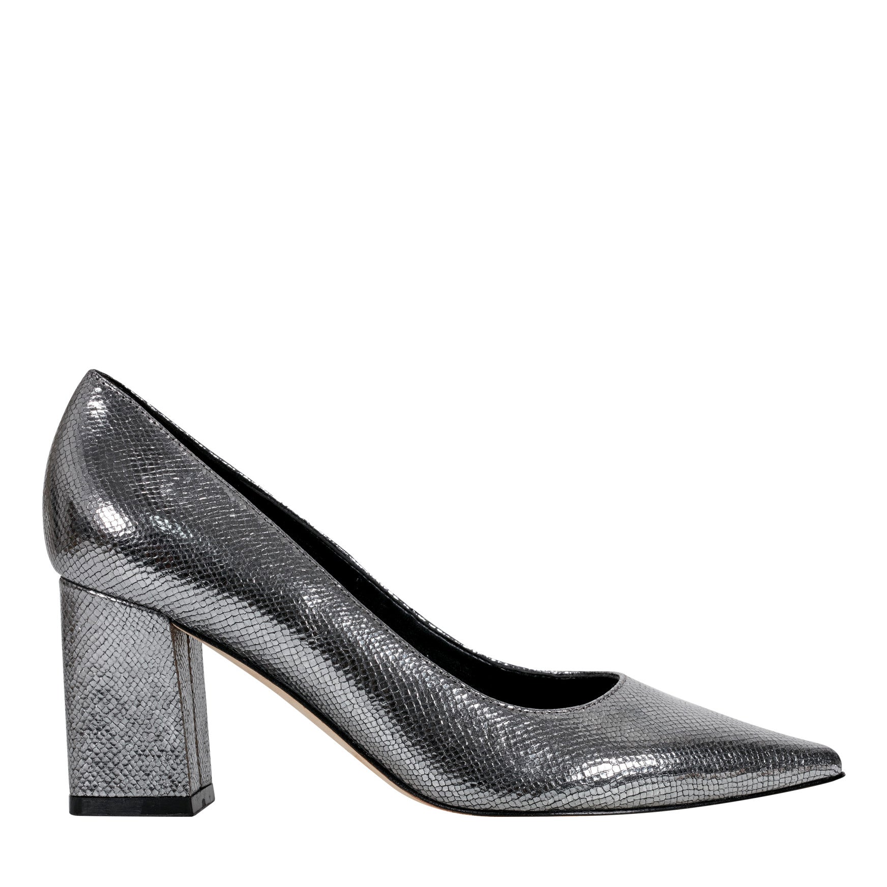 Zala Block Heel Pointy Toe Pump - Pewter Leather / Marc Fisher Online