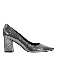 Zala Block Heel Pointy Toe Pump - Pewter Leather / Marc Fisher Online
