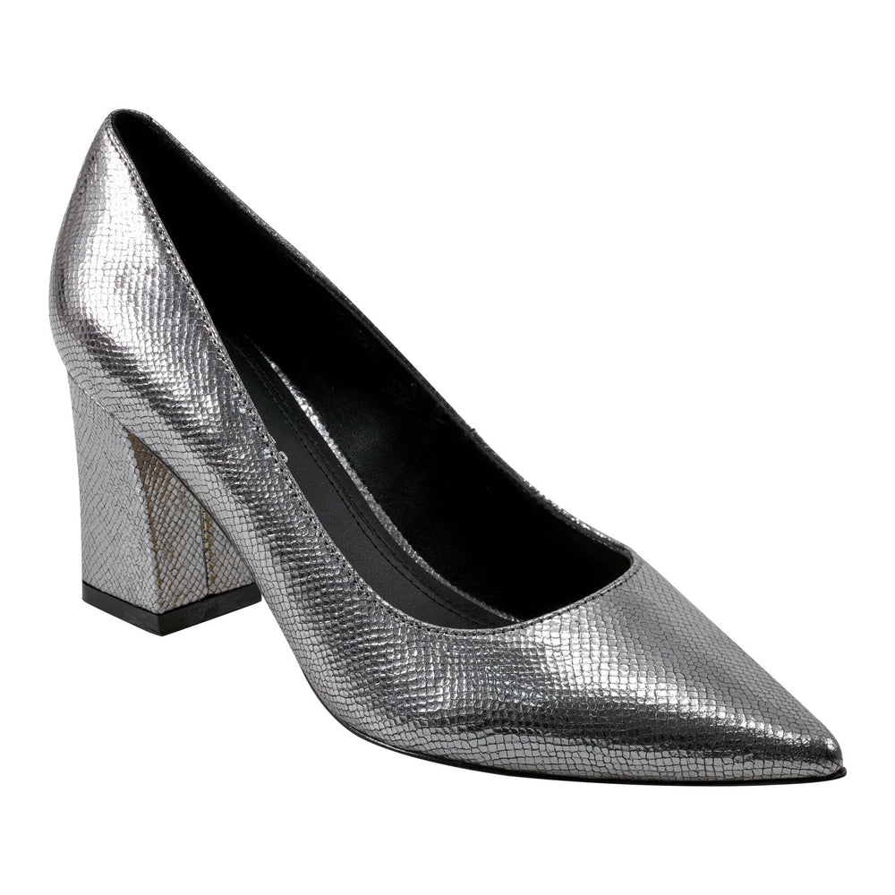 Zala Block Heel Pointy Toe Pump - Pewter Leather / Marc Fisher Online