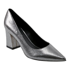 Zala Block Heel Pointy Toe Pump - Pewter Leather / Marc Fisher Online