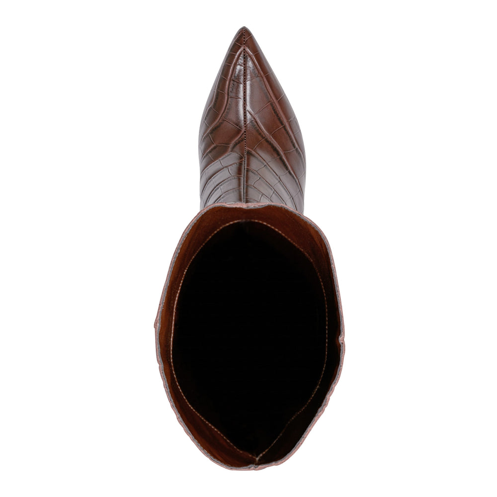Quinnie Dress Leather Boot - Embossed Brown Croco Leather / Marc Fisher For Sale