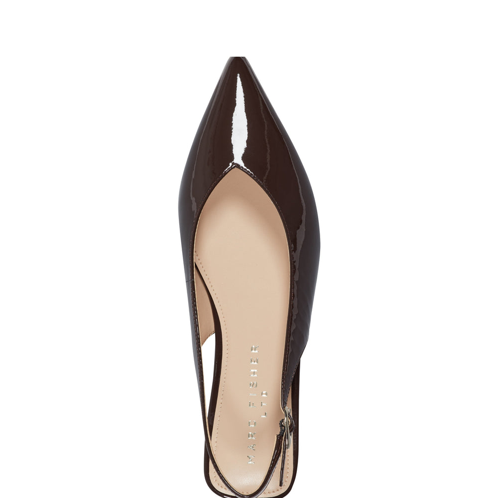 Gabra Leather Slingback Flat - Brown Patent Leather / Marc Fisher Outlet