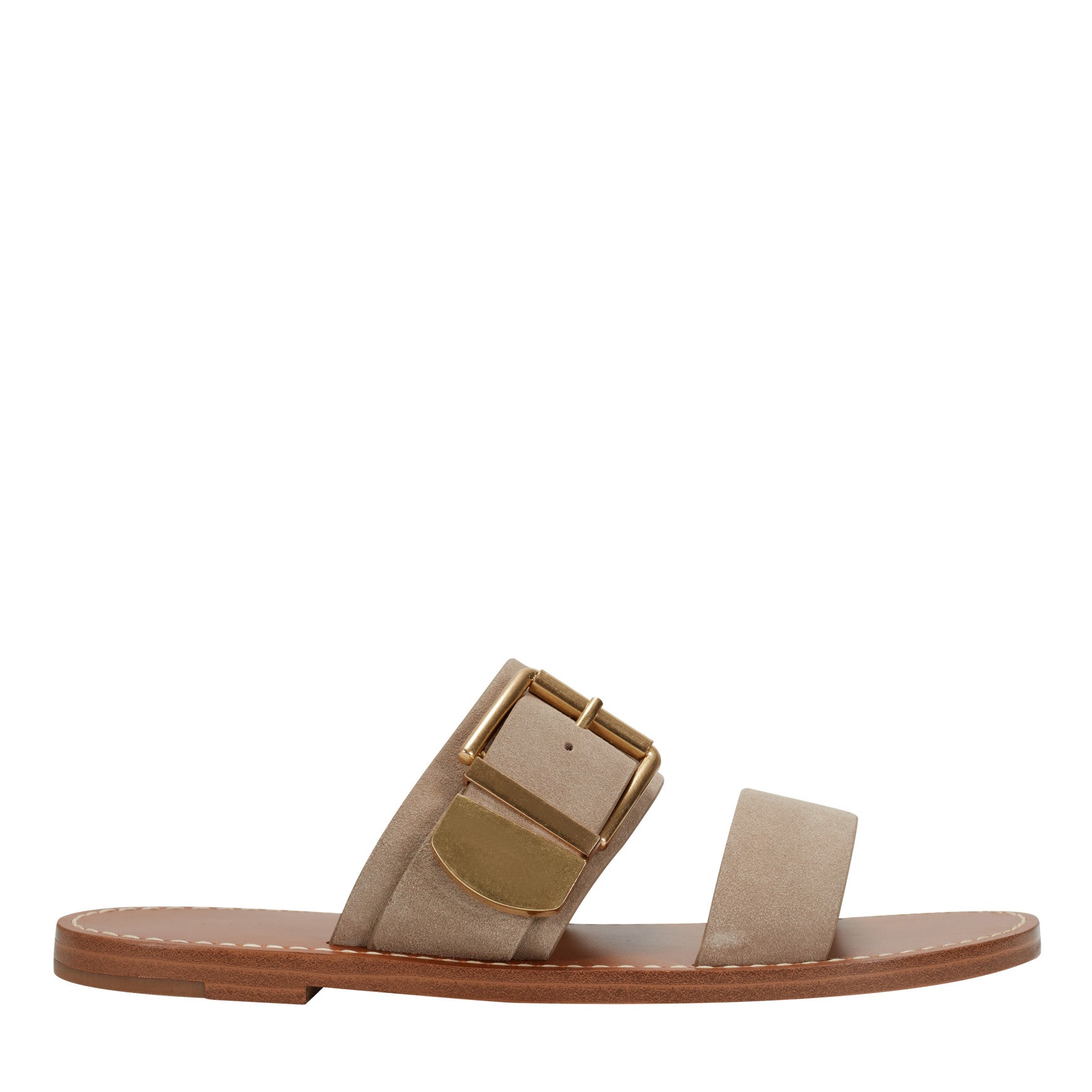 Hallyn Leather Flat Slide Sandal - Taupe Suede / Marc Fisher Online