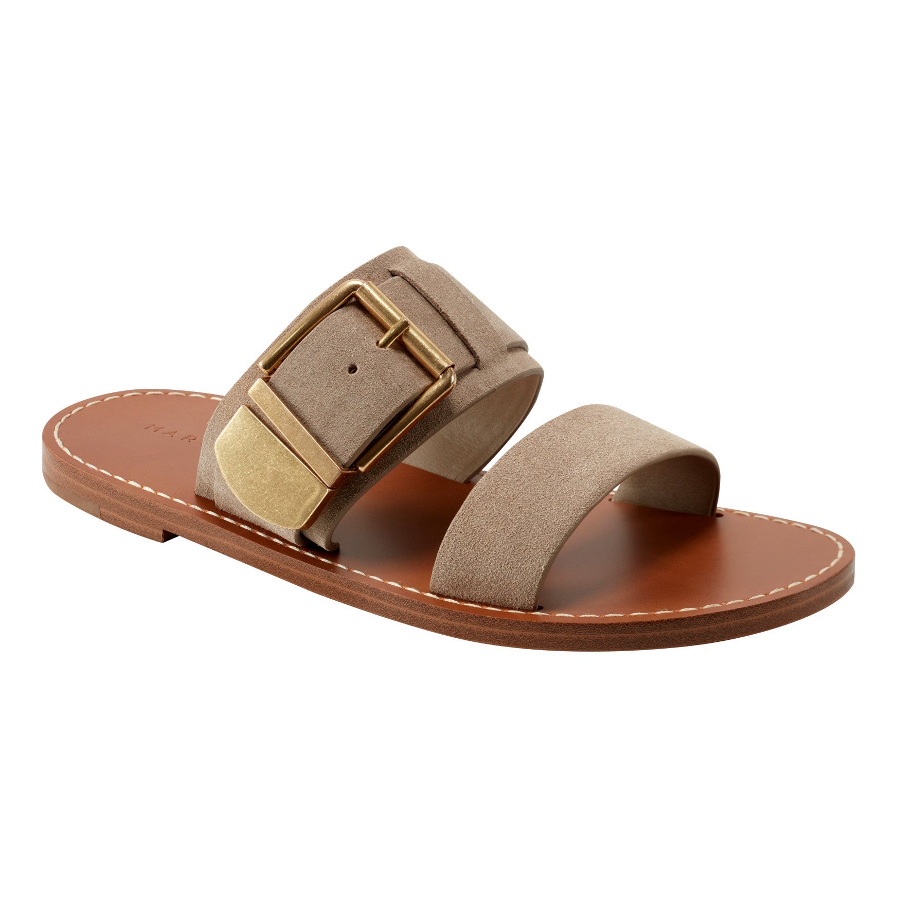 Hallyn Leather Flat Slide Sandal - Taupe Suede / Marc Fisher Online