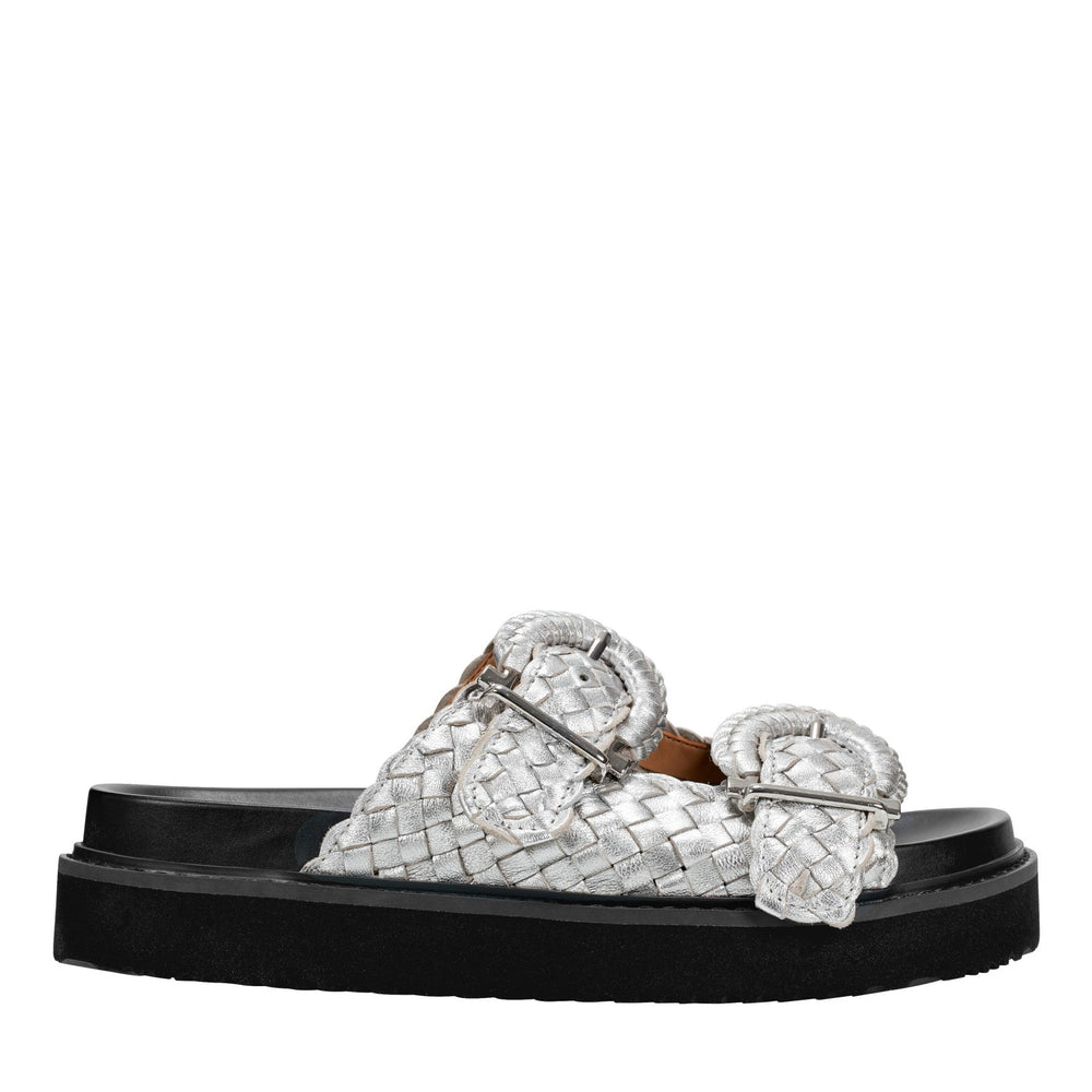 Auggie Woven Leather Footbed Sandal - Silver Leather / Marc Fisher Discount