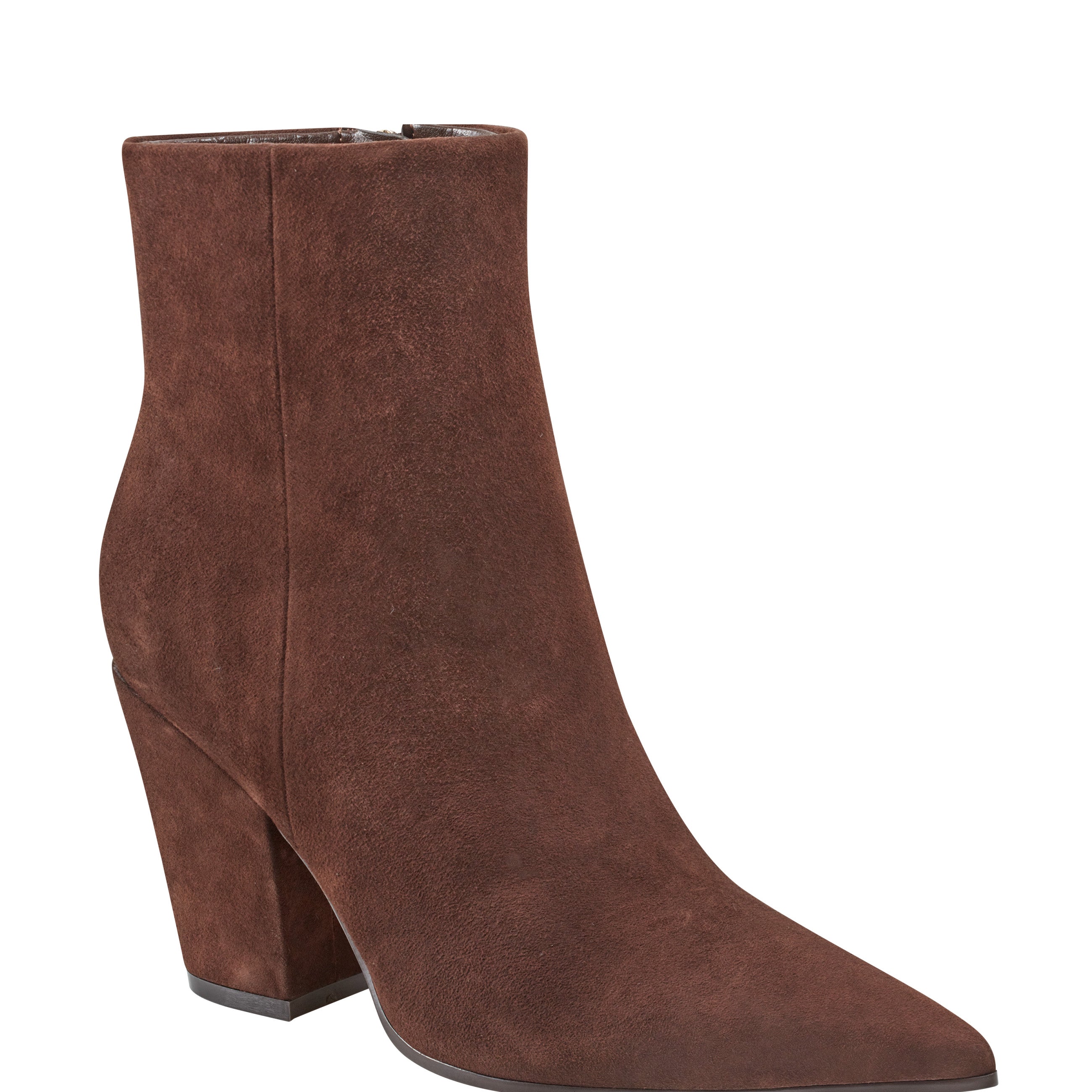 Elynna Block Heel Leather Bootie - Dark Brown Suede / Marc Fisher Discount