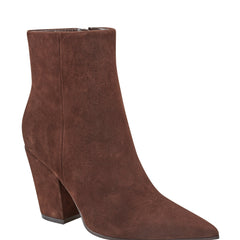 Elynna Block Heel Leather Bootie - Dark Brown Suede / Marc Fisher Discount