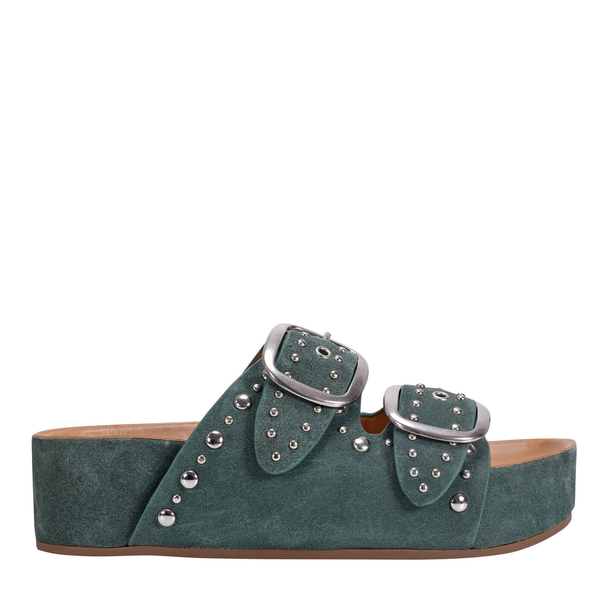 Sayge Studded Suede Footbed Sandal - Green Suede / Marc Fisher Outlet