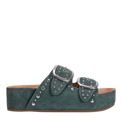 Sayge Studded Suede Footbed Sandal - Green Suede / Marc Fisher Outlet